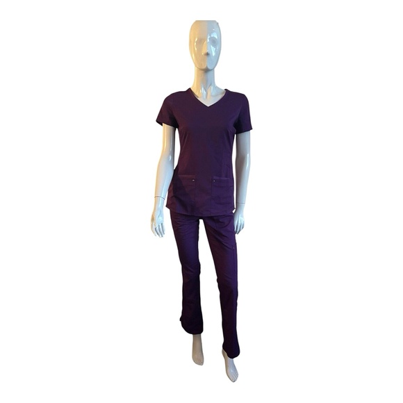 New Healing Hands Purple Label Yoga Scrub Set Juliet V Neck Top & Tori Yoga Pant - Picture 1 of 16